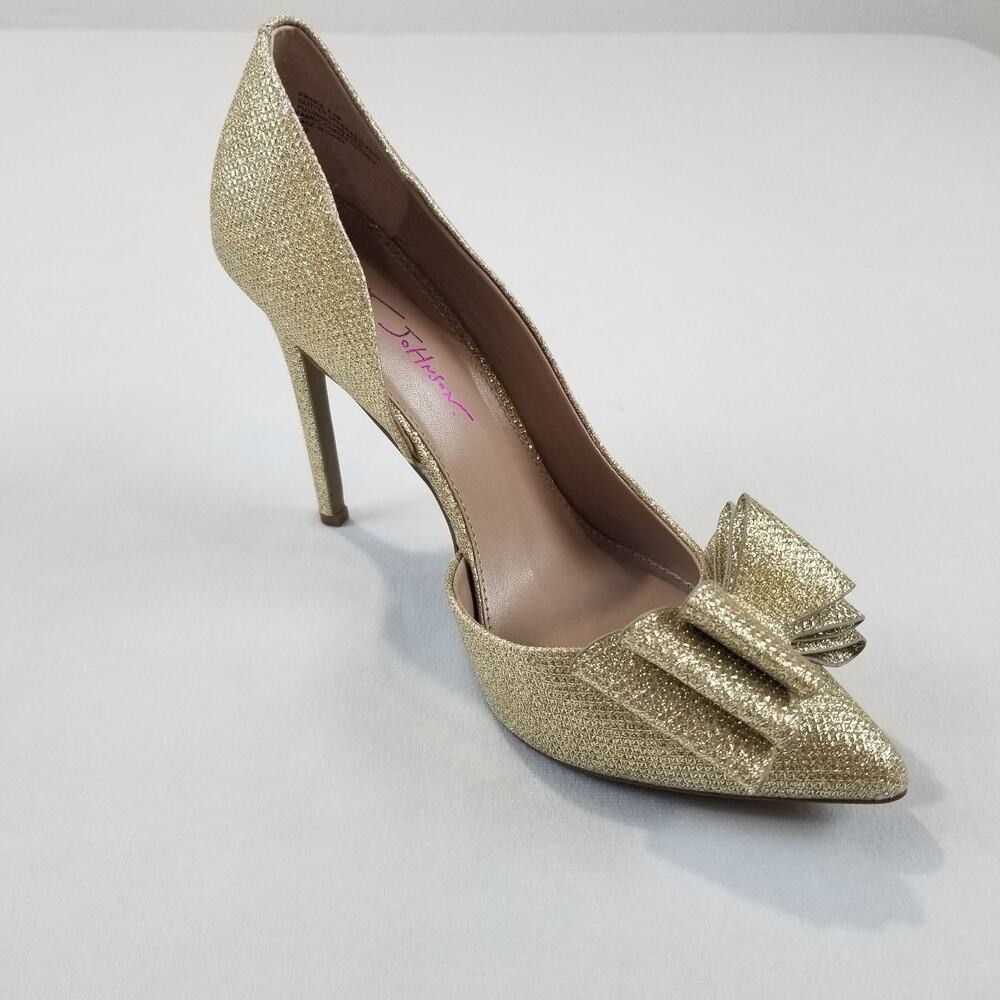 Betsey Johnson Heels Prince Womens 8.5 Glitter Gold 4" Heels Stilettos Bow - Picture 7 of 7
